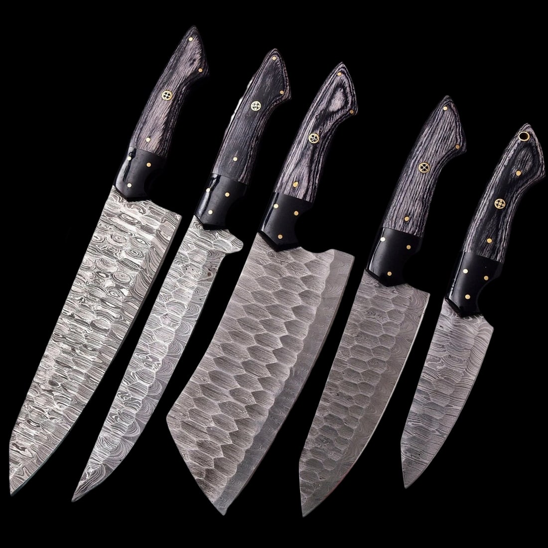 Custom Handmade Damascus Steel Fixed Blade Chef Kitchen Knives Set (1 of 3)