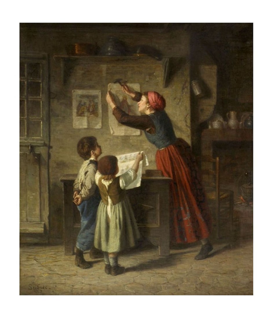 Decor Printing Canvas Seignac Reproduction Artwork: Size: 30 cm - 35 cm - Diagonal 46.1 cm. Materials: Canvas on wooden underframe. Condition: New. Captivating Paul Seignac's "Les Images" reproduction printed on canvas. Ready to hang, this artwork come