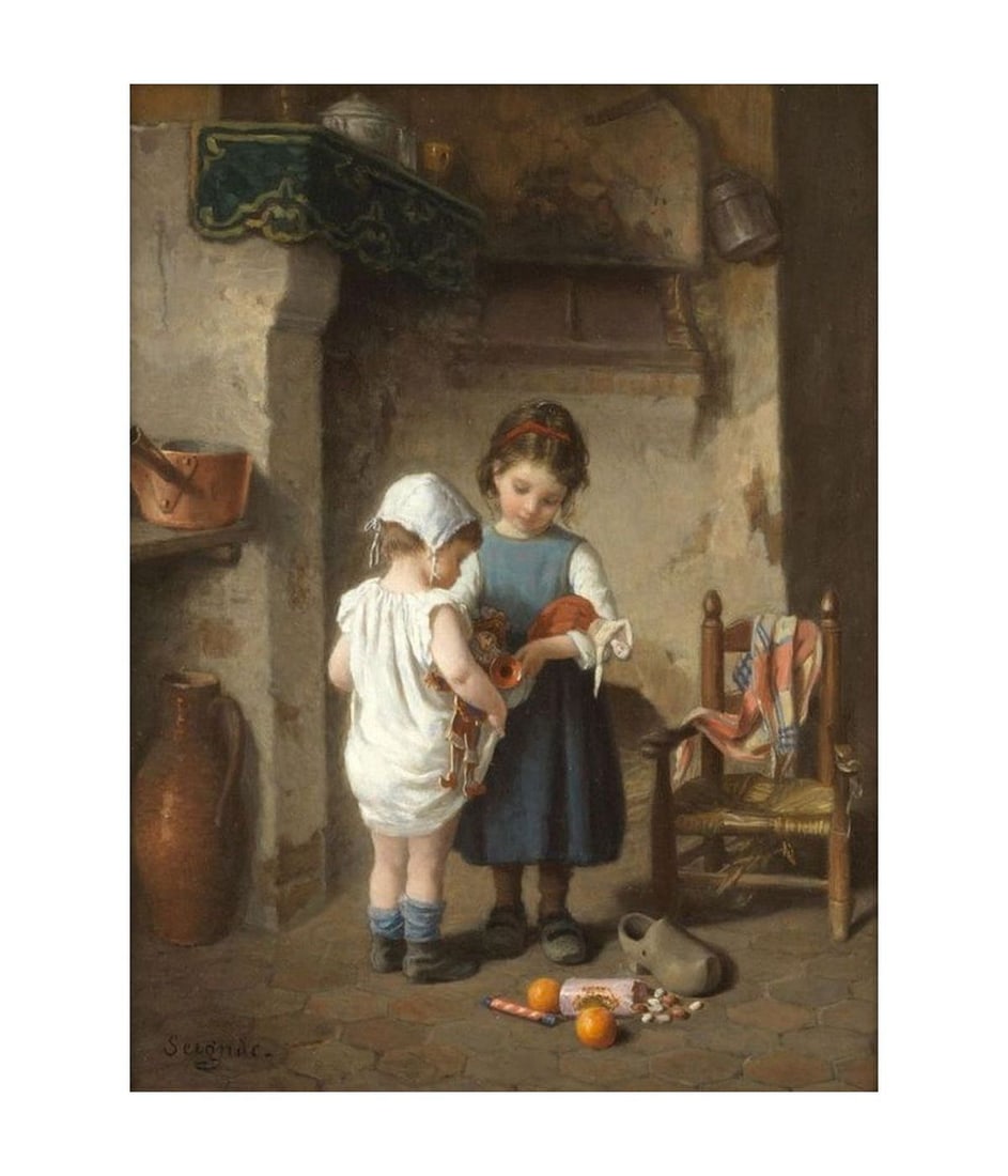 Hanging Art Canvas Printed Reproduction Painting: Size: 50 cm - 40 cm - Diagonal 64 cm. Materials: Canvas on wooden frame. Condition: New. Paul Seignac's masterpiece "Share and Share Alike" reproduction printed on canvas panel. Ready to hang, this