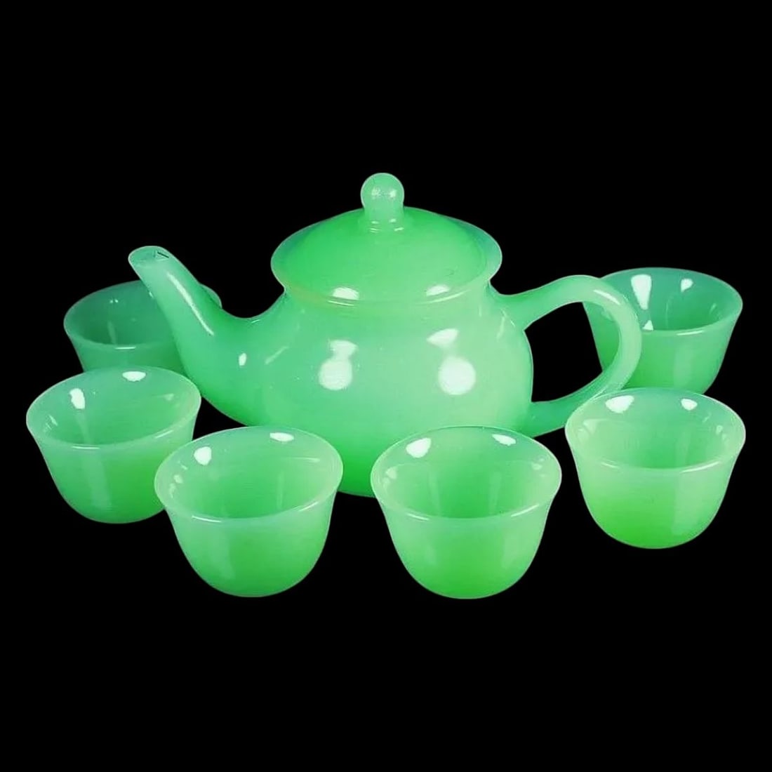 Asian Old-Style Jade Carved Tea Tableware Set (1 of 4)