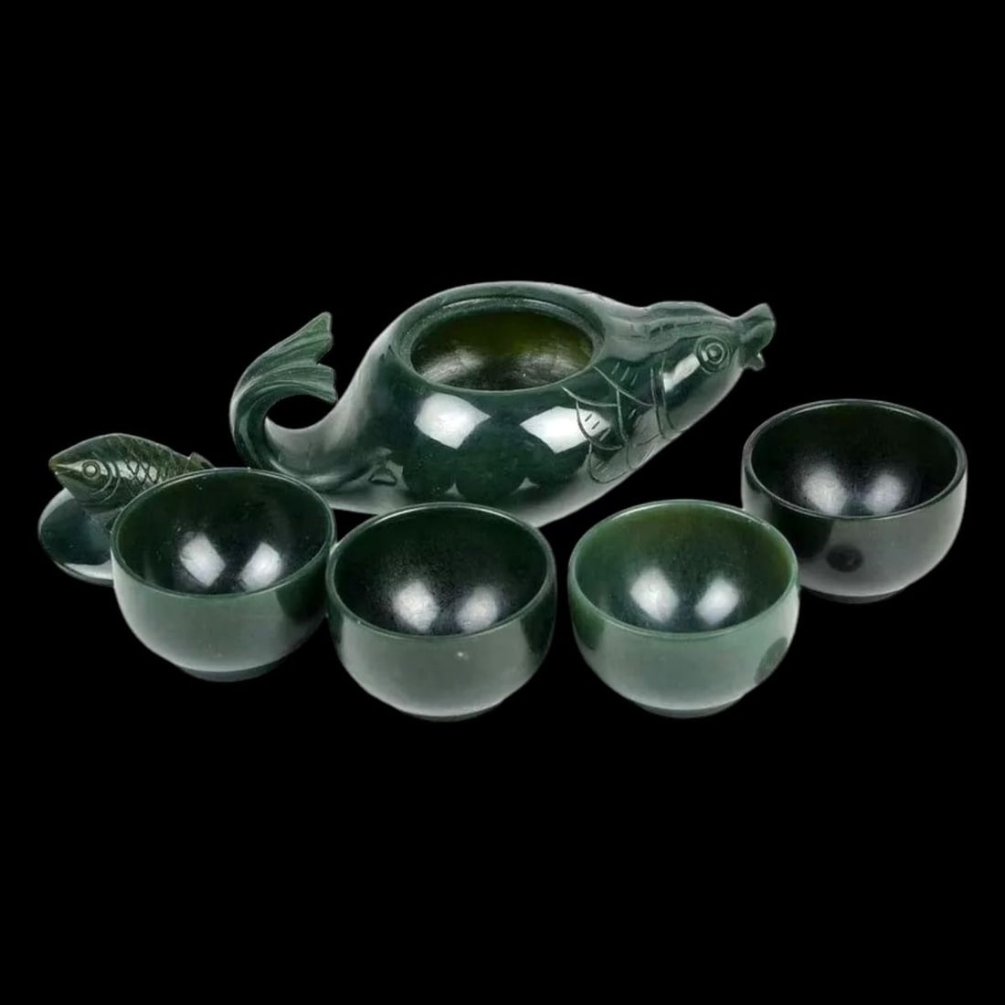Old-Style Jade Handmade Fish Motif Tea Dishes Set (1 of 4)