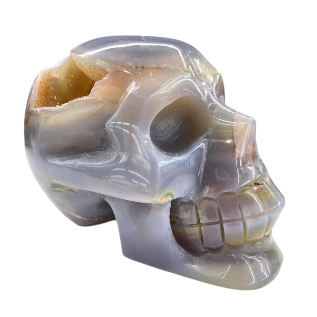 Hand-Carved Agate Skull Natural Quartz Inclusions (1 of 2)