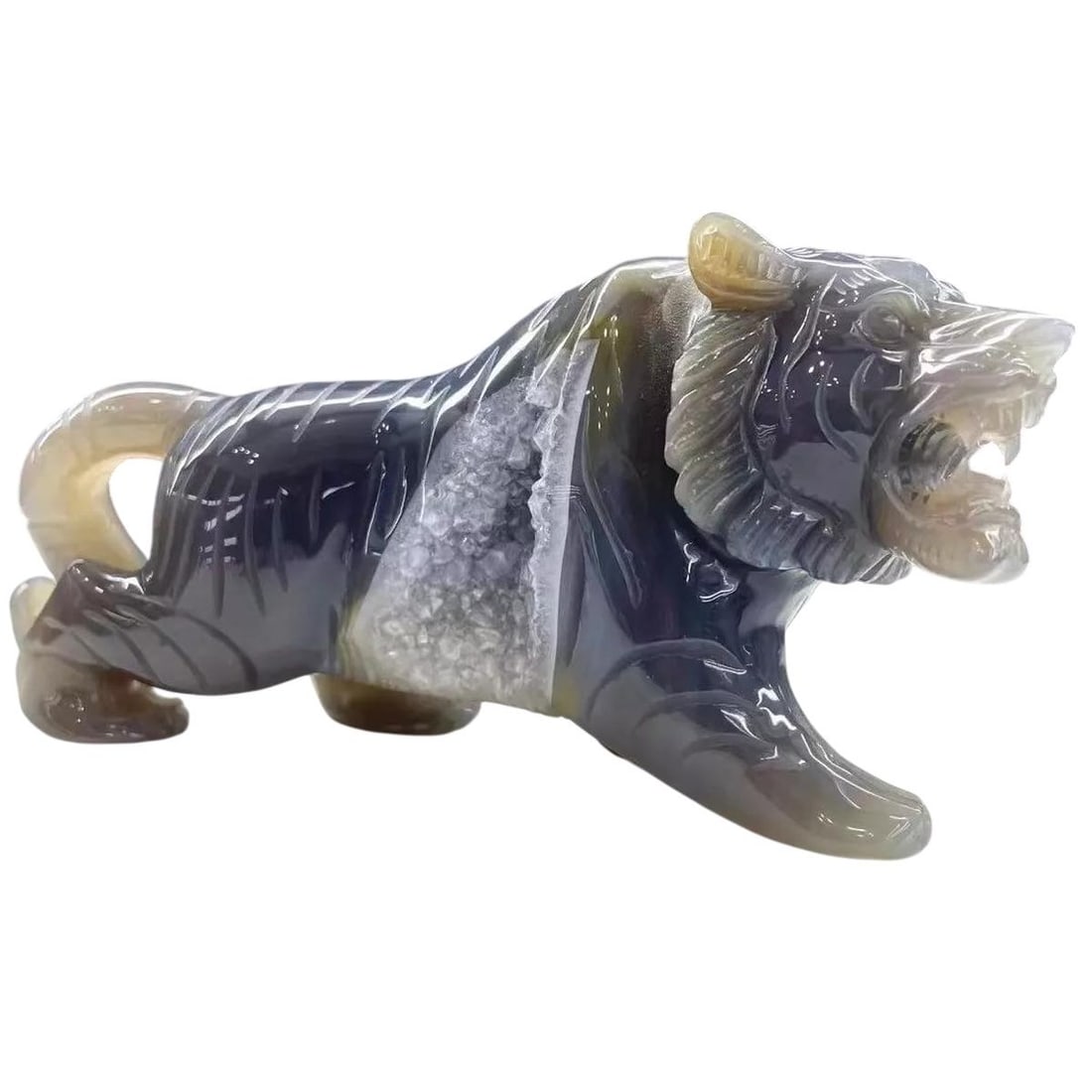 Agate Feline Figurine Geode Quartz Hand-Carved (1 of 2)