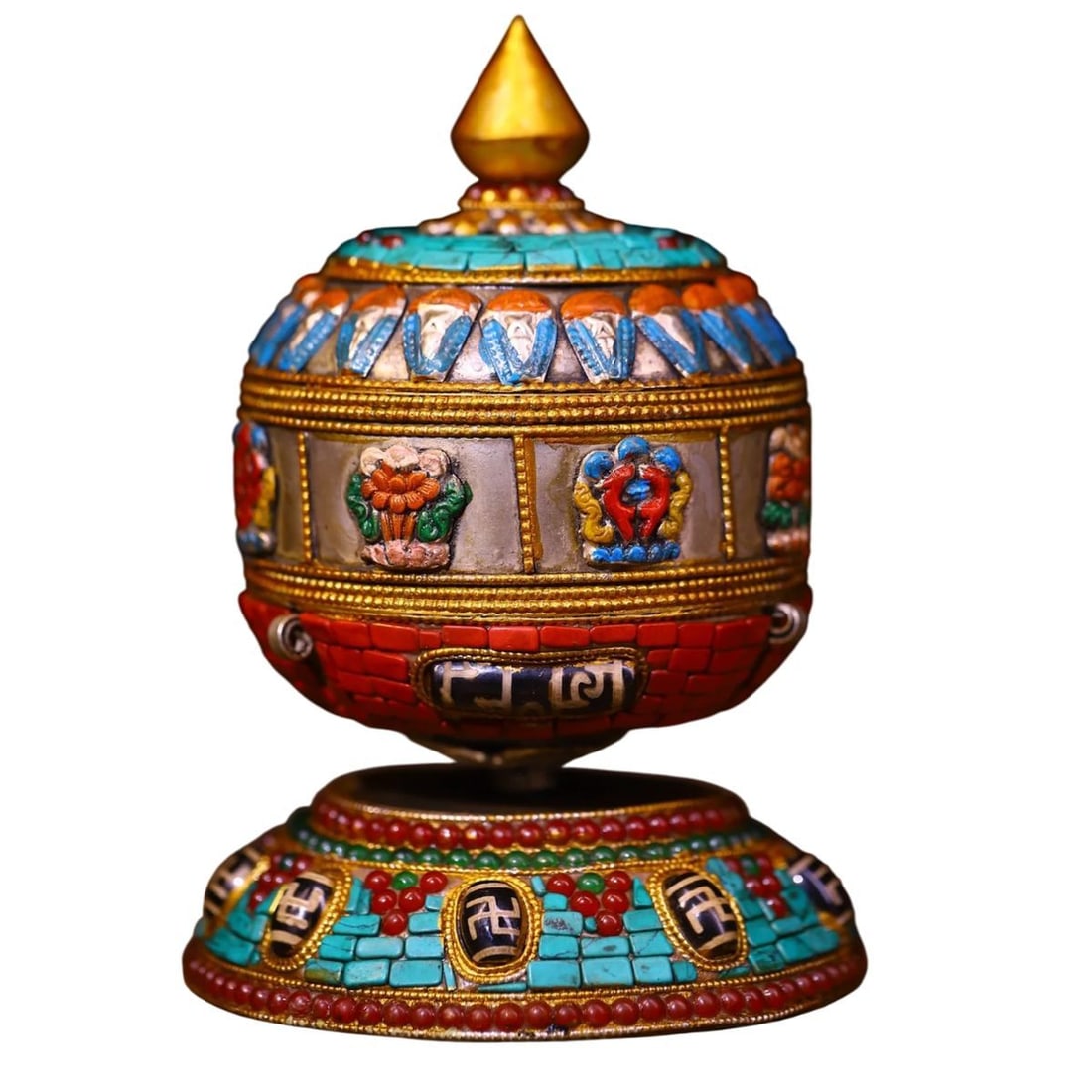 Rare Eight Treasures Prayer Wheel Dzi Beads Inlaid (1 of 6)