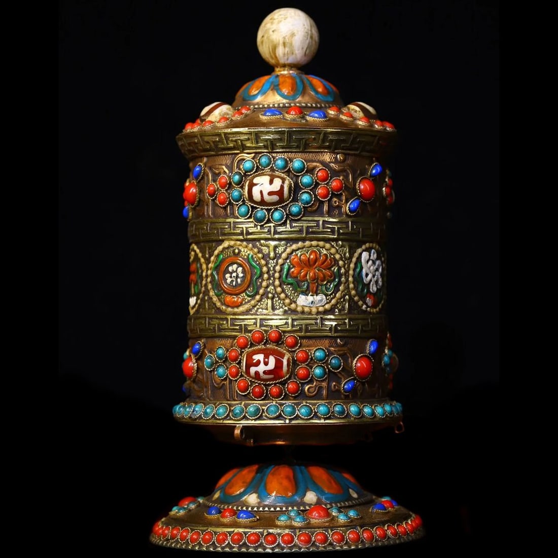 Vintage Tibetan Prayer Wheel Dzi Beads Turquoise (1 of 4)