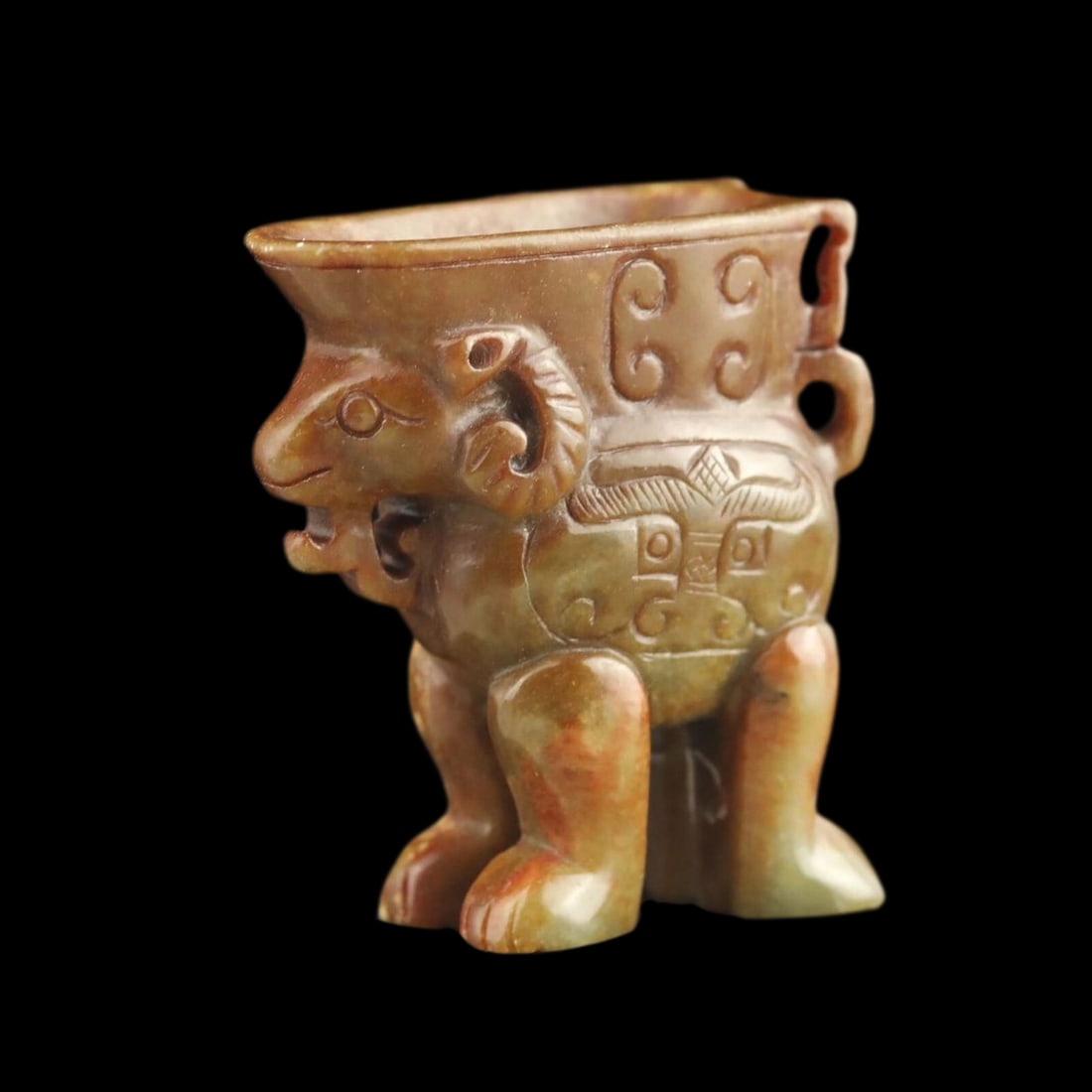 Traditional Chinese Zodiac Shape Cup Carved Jade: Size: Length 6.6 cm - Height 6.1 cm - Thickness 2.9 cm. Materials: Hetian jade. Condition: Appears to have a classic aesthetic. This vintage-style hand-carved sheep zodiac Jue cup is crafted from natu