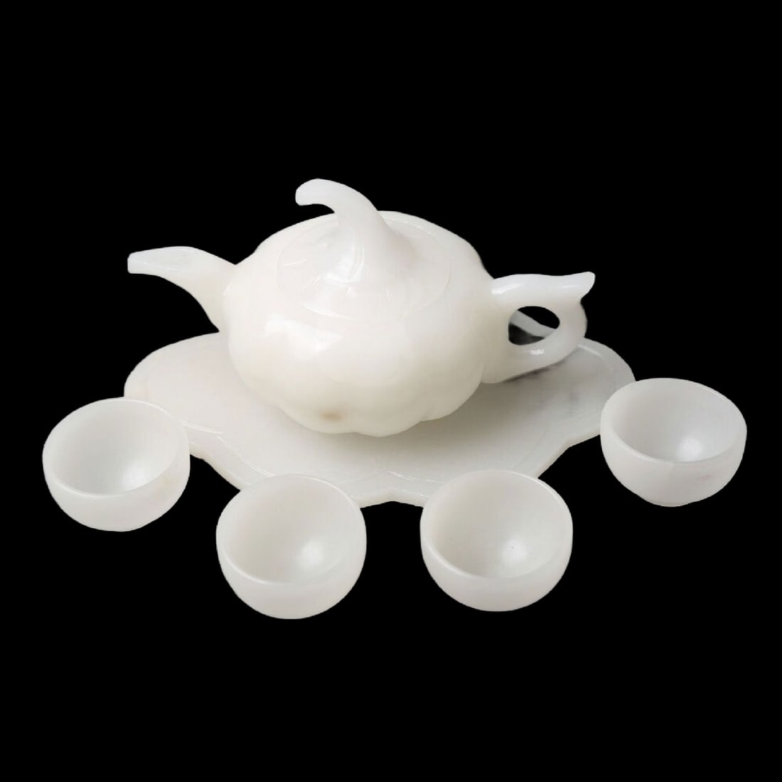 Asian White Jadeite Tableware Teapot Four Cups Set (1 of 7)