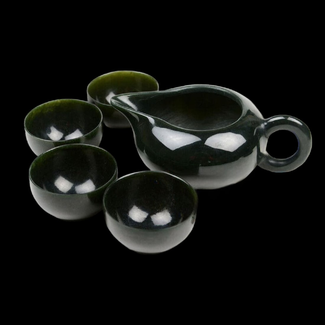 Green Jadeite Set Chinese Hand-Carved Cups Mug (1 of 3)