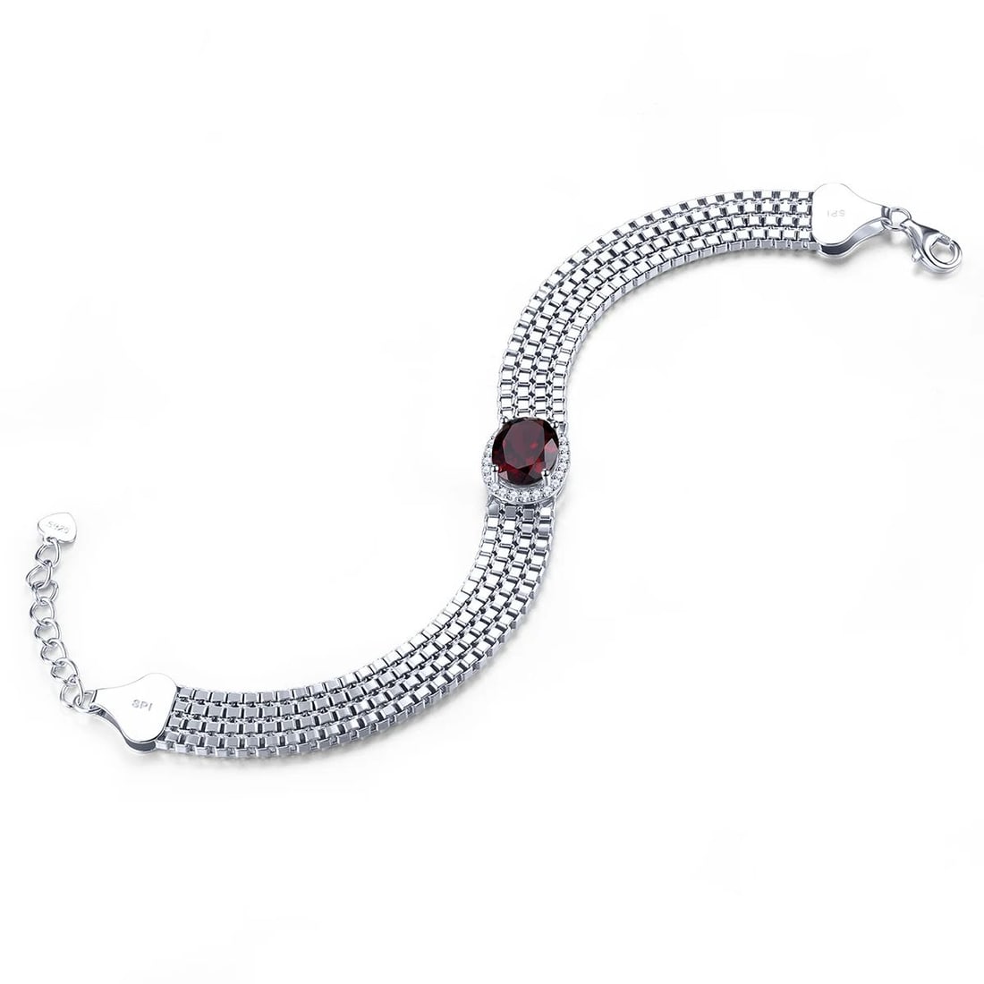 Luxury Red Gemstone Sterling Silver Links Bracelet (1 of 4)