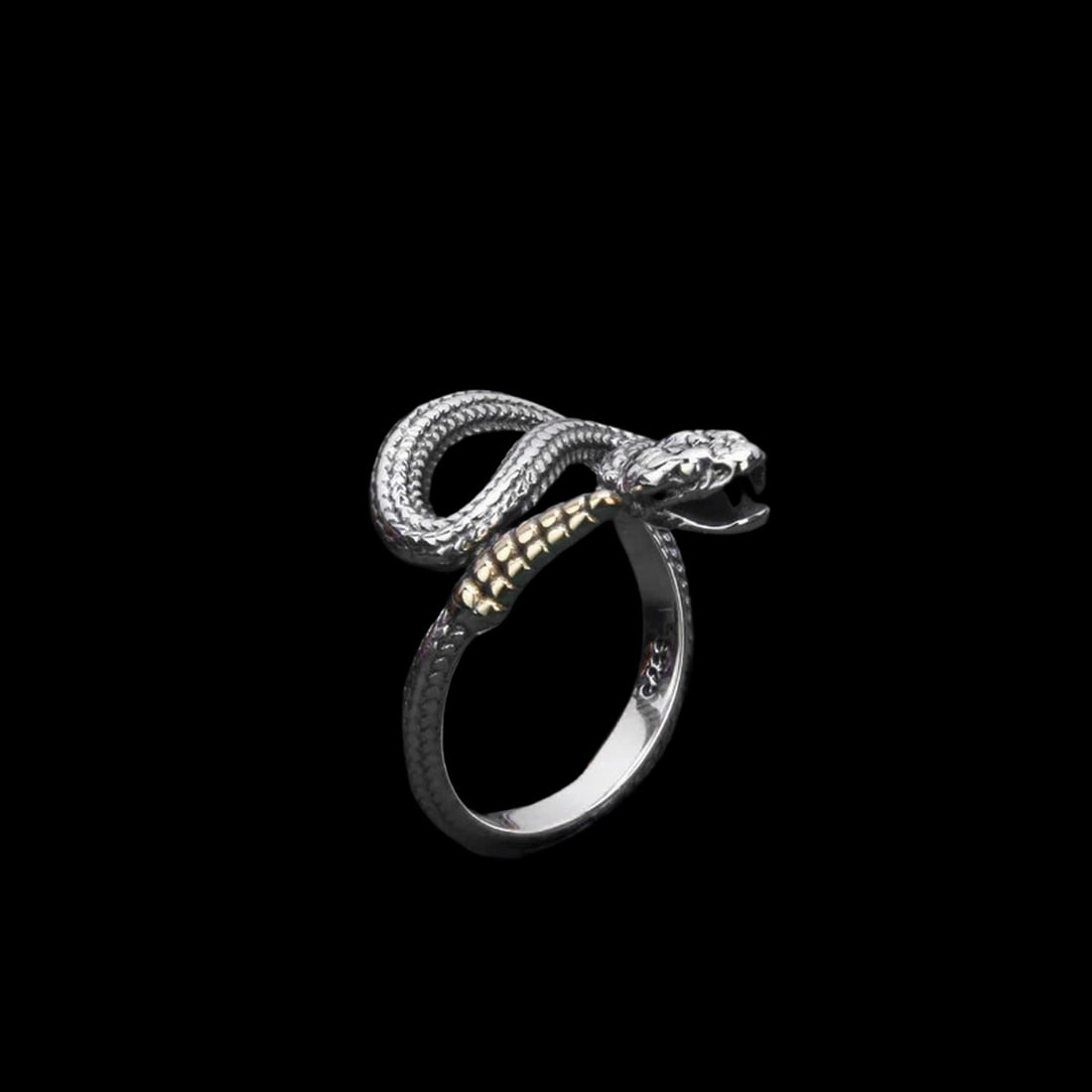 Adjustable Silver Snake Ring Brass Tail Design - 3