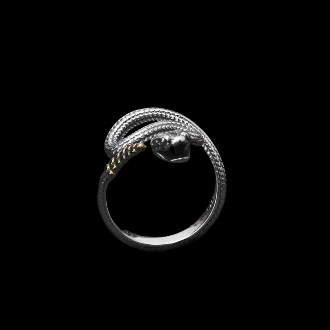 Adjustable Silver Snake Ring Brass Tail Design - 4