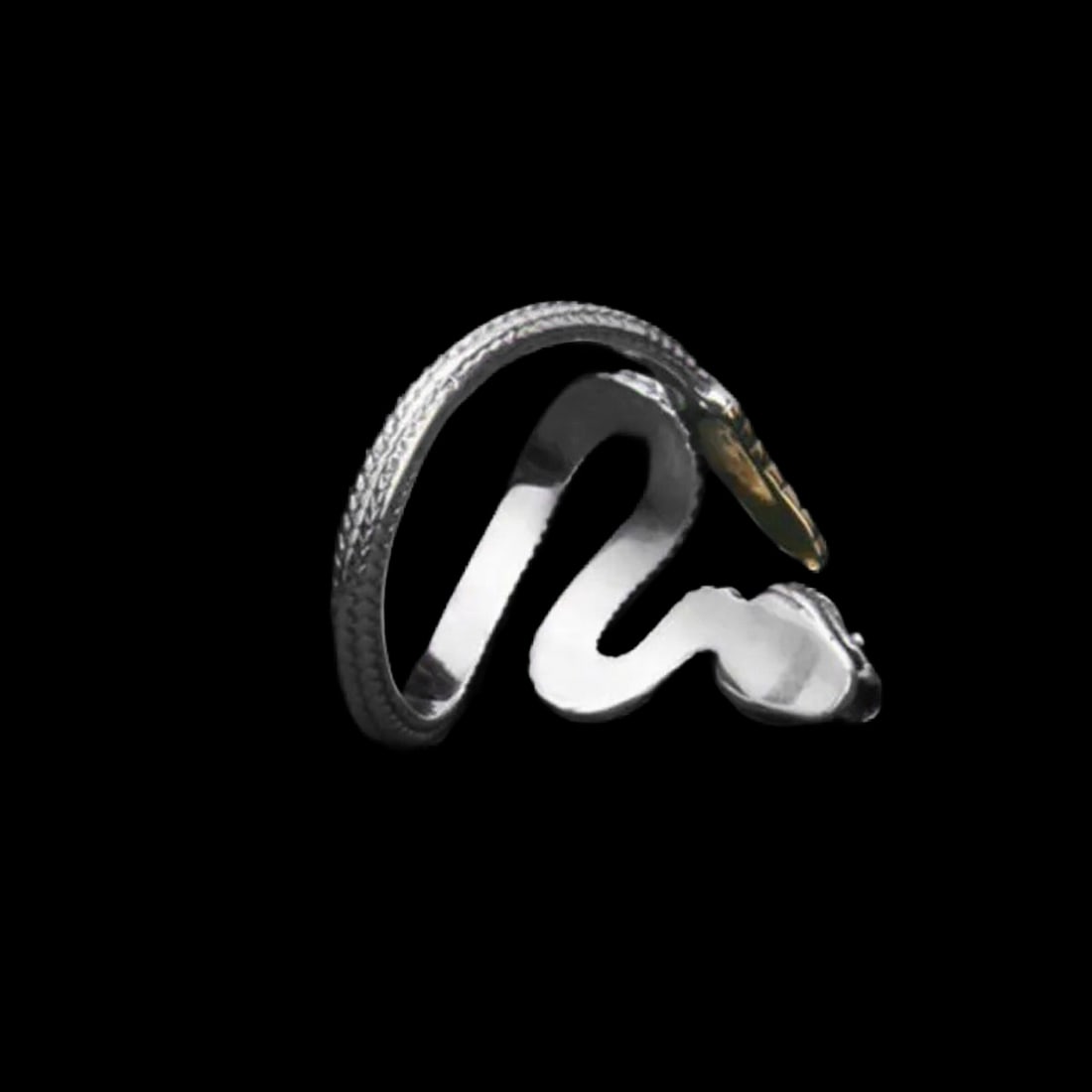 Adjustable Silver Snake Ring Brass Tail Design - 5