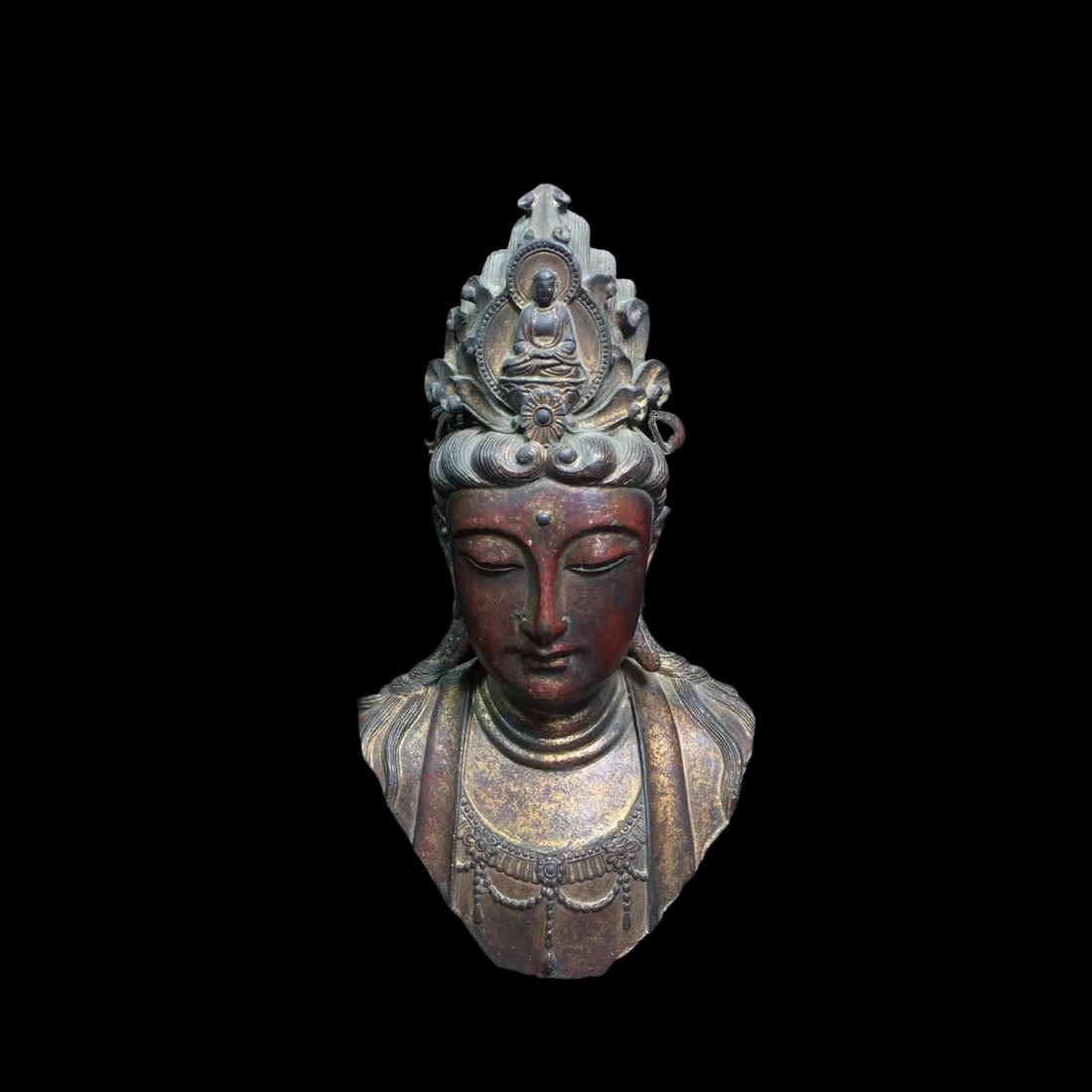 Asian Antique Style Bronze Guanyin Sculpture Bust (1 of 4)