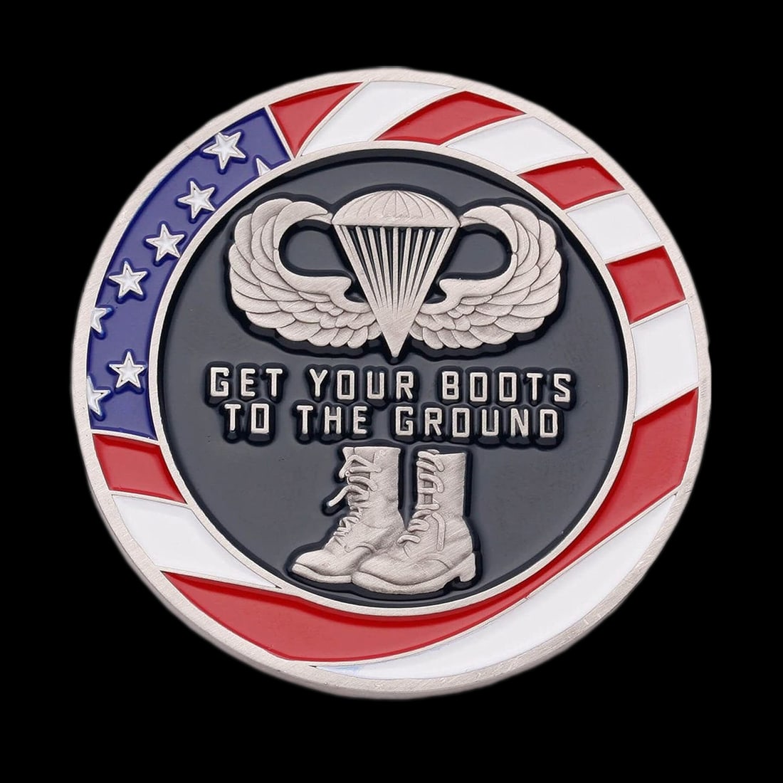 Rare Paratrooper Military Collectible Coin Medal: Size: Diameter 4.5 cm. Materials: Metal. Condition: New. This duplicate U.S. military paratrooper challenge coin has an silver finish and features awesome 3D imagery. One side of the coin displays the