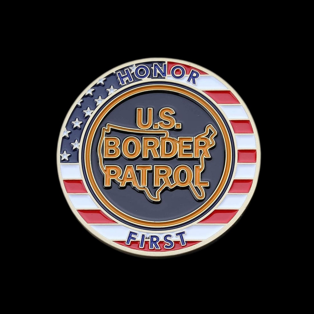 Homeland Security Border Patrol US Coin Medal: Size: Diameter 4.4 cm. Materials: Brass. Condition: New. This replica challenge coin, crafted from brass, is a tribute to the United States Customs and Border Protection (CBP). One side prominently fe