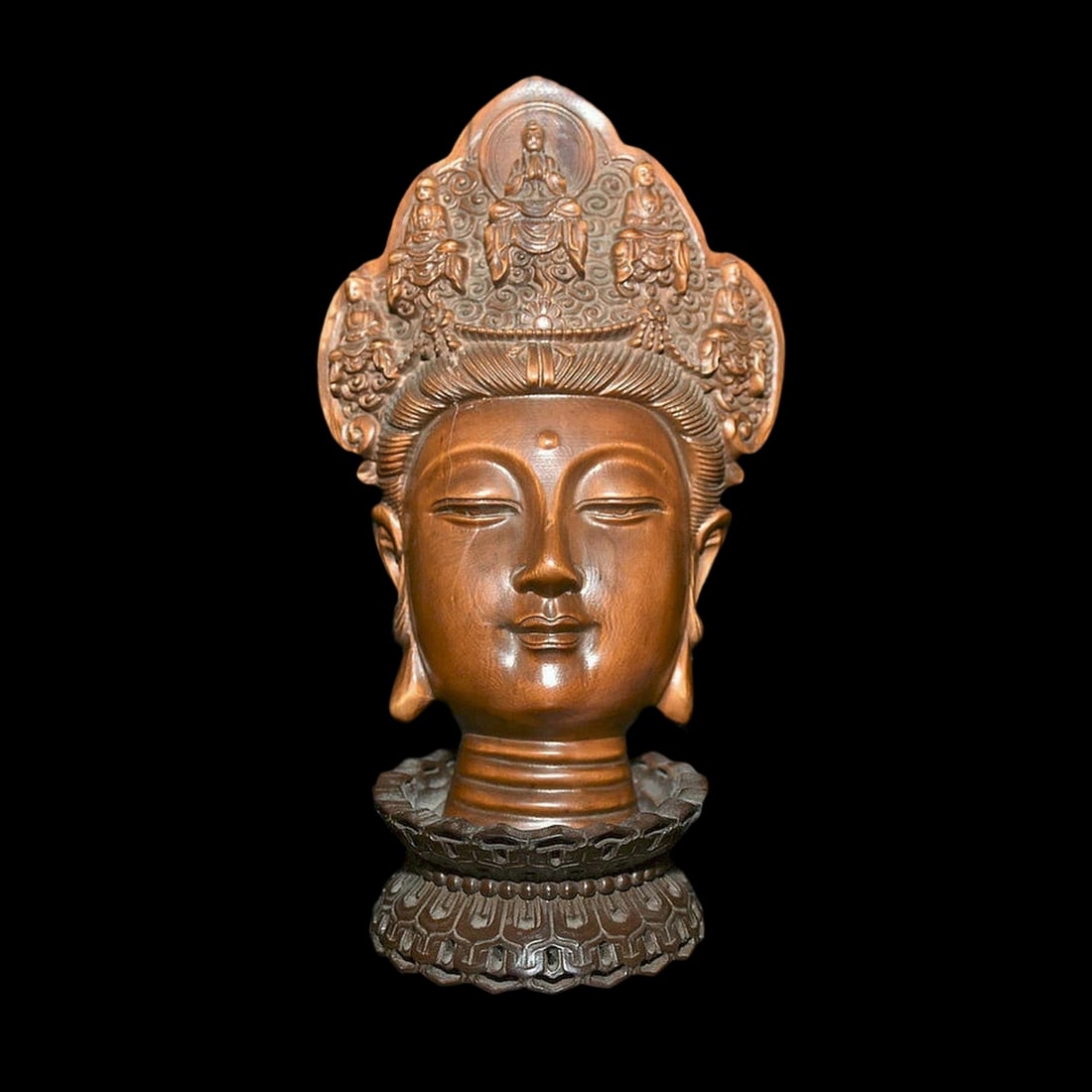 Archaic Style Boxwood Guanyin Divine Sculpture (1 of 6)