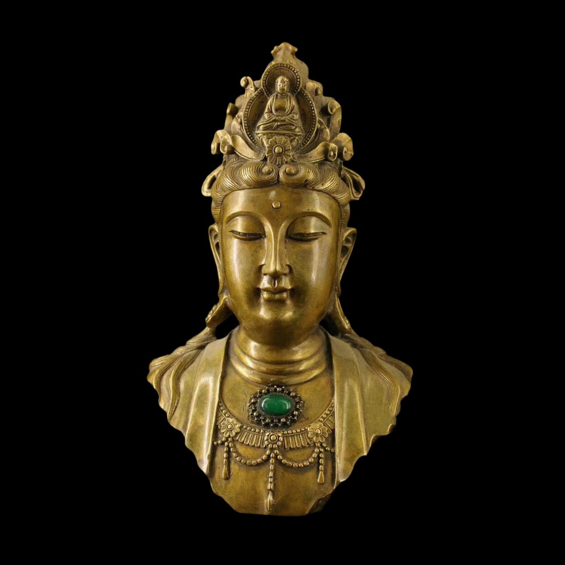 Asian Antique Style Brass Guanyin Sculpture Bust (1 of 6)