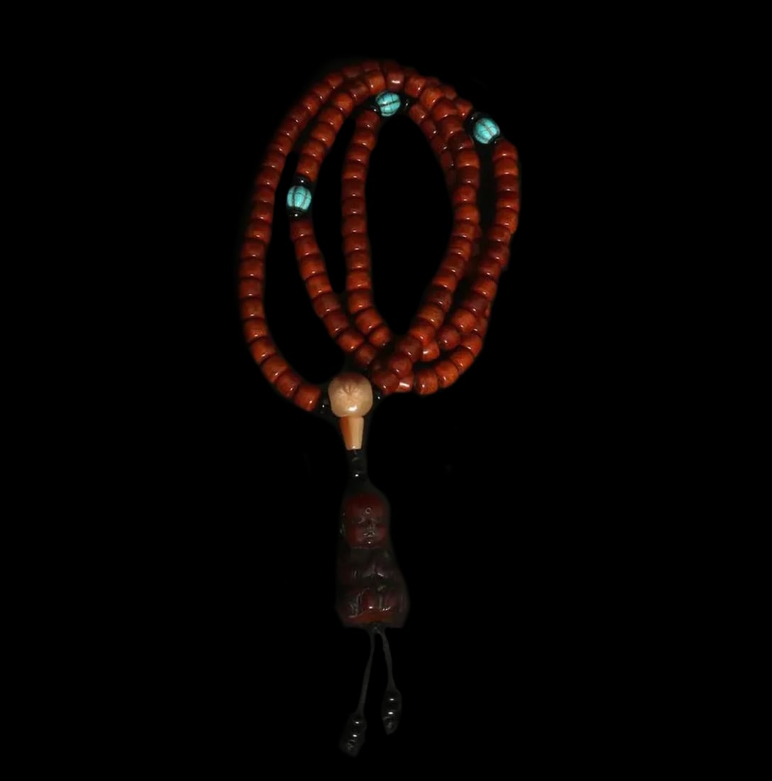 108-Bead Brown Hue Mala Necklace Carved Pendant (1 of 6)