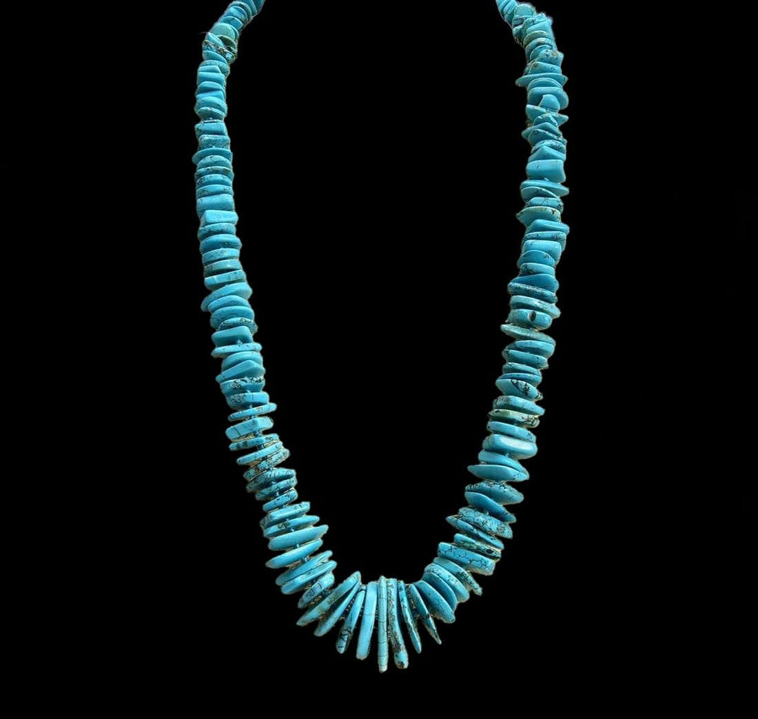 Jewelry Blue Vibrant Turquoise Gemstone Necklace: Size: Turquoise Diameter 12-23mm - Length 66 cm. Material: Turquoise. Condition: Flawless preservation condition. This blue turquoise gemstone necklace features an array of vibrant turquoise stones, k