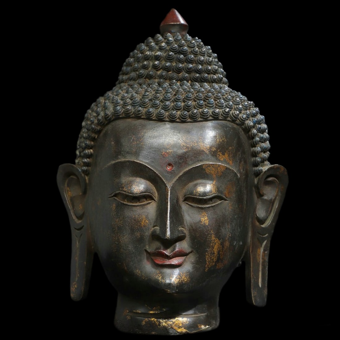 Vintage Tibetan Pure Bronze Shakyamuni Amitabha Buddha Head Statue (1 of 9)