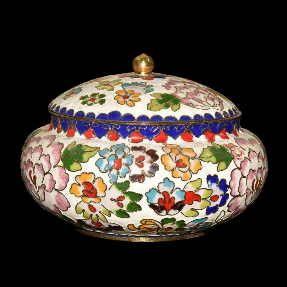 Vintage-Style Cloisonne Lidded Jar Peony Motifs (1 of 6)