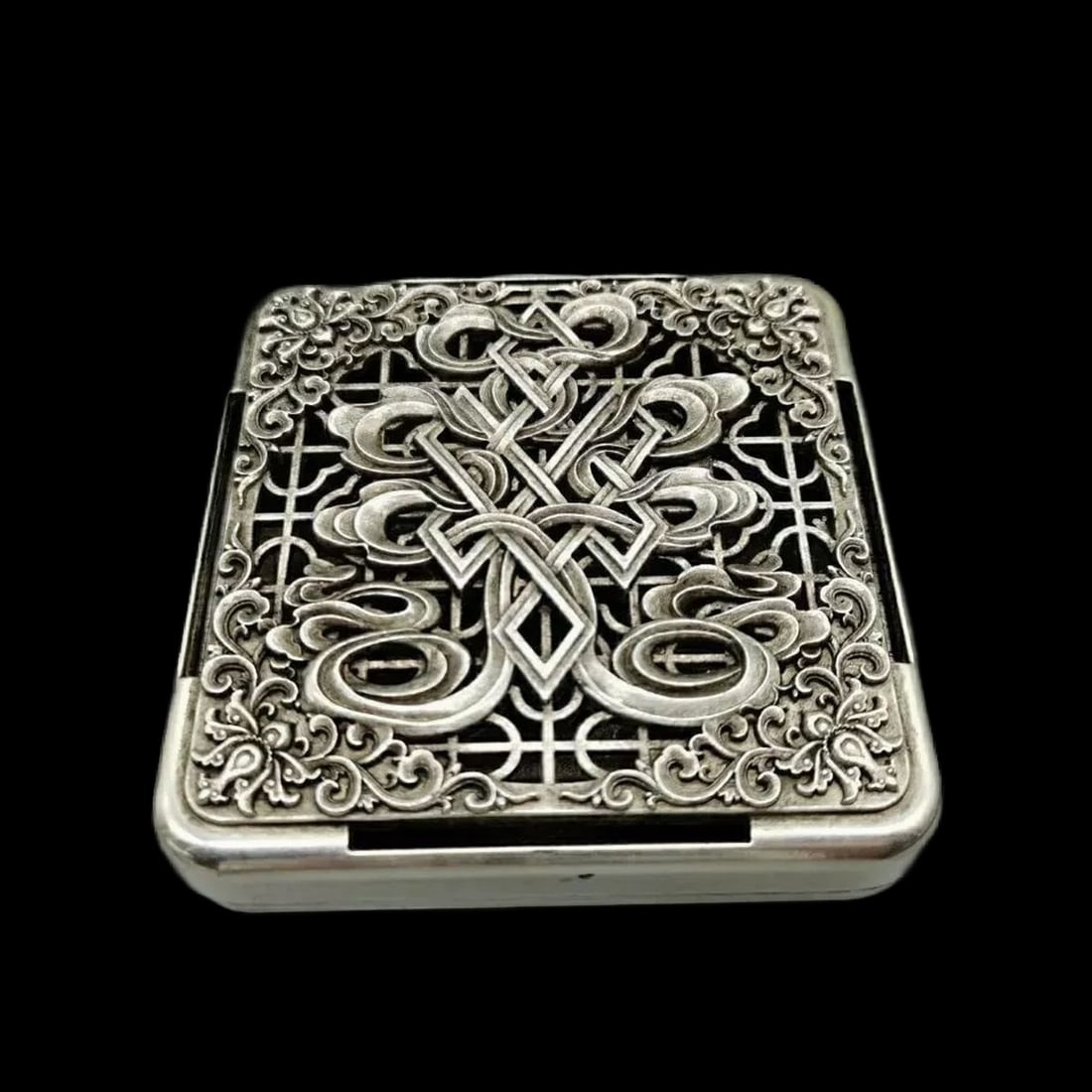 Rectangular Tibetan Silver Box Floral Carvings (1 of 3)