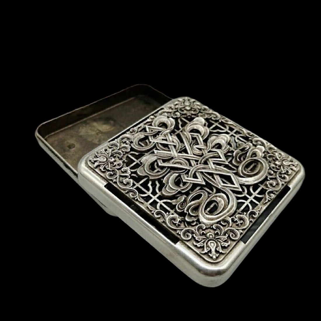 Rectangular Tibetan Silver Box Floral Carvings - 2