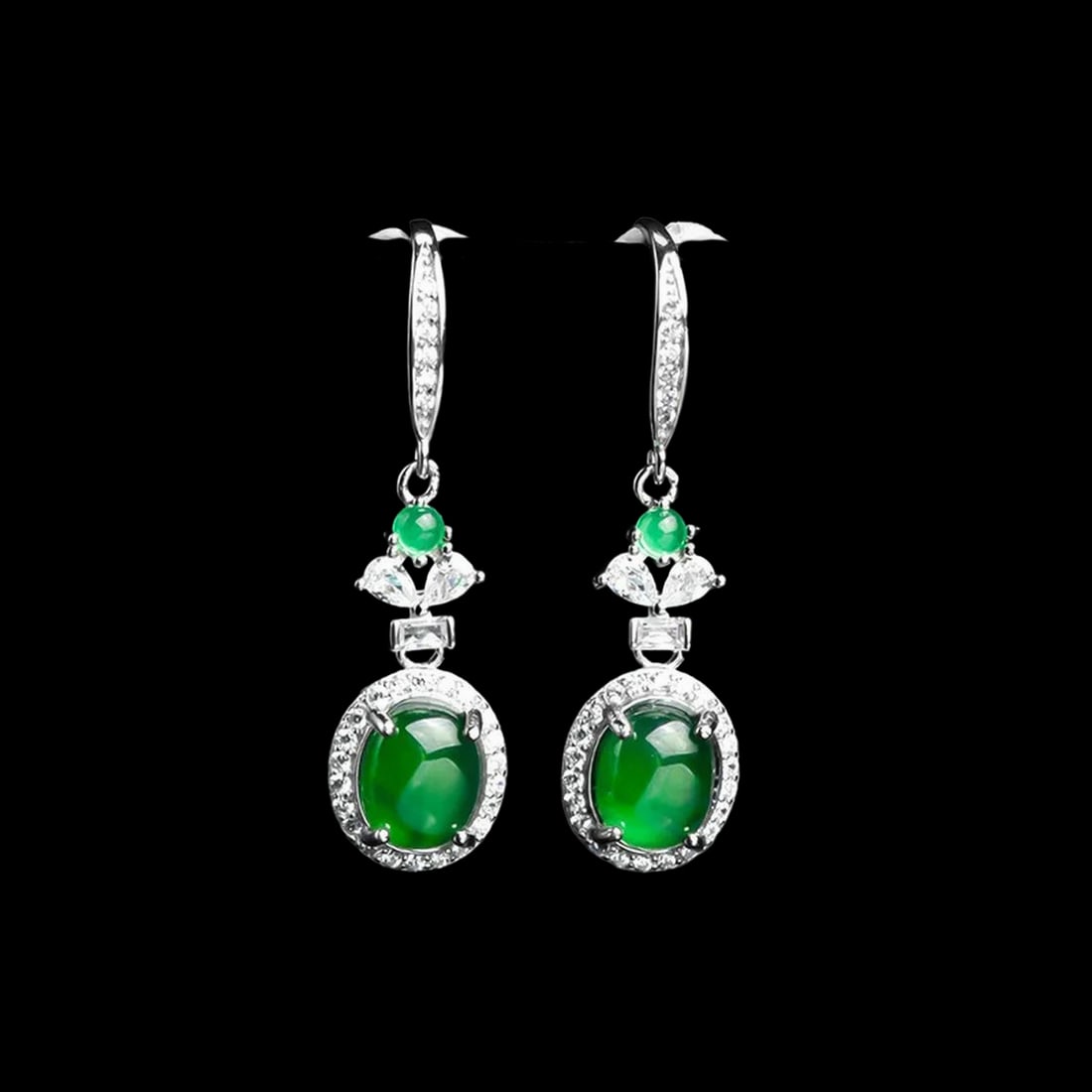 925 Silver Earring Green Jadeite Nephrite Gems (1 of 3)