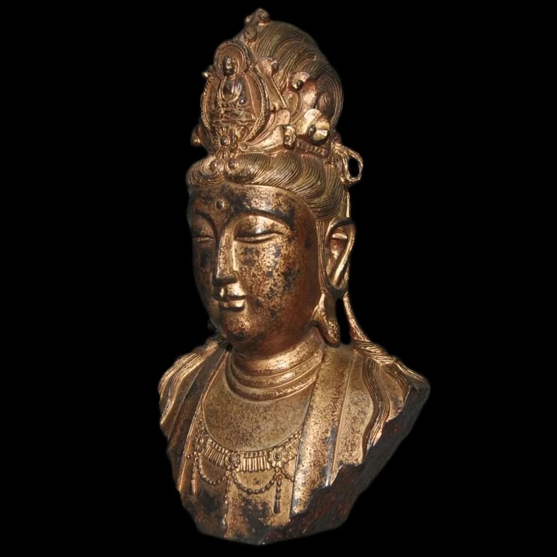 Retro-Style Bronze Statue Gilt Kwan-Yin Deity (1 of 6)