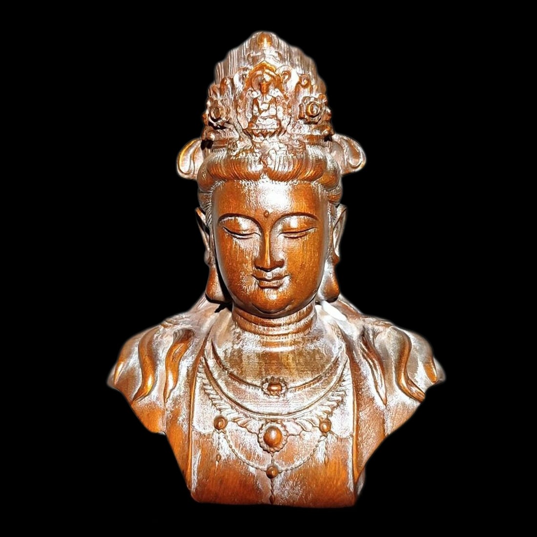 Oriental Buddha Goddess Wooden Carved Statue Bust (1 of 4)