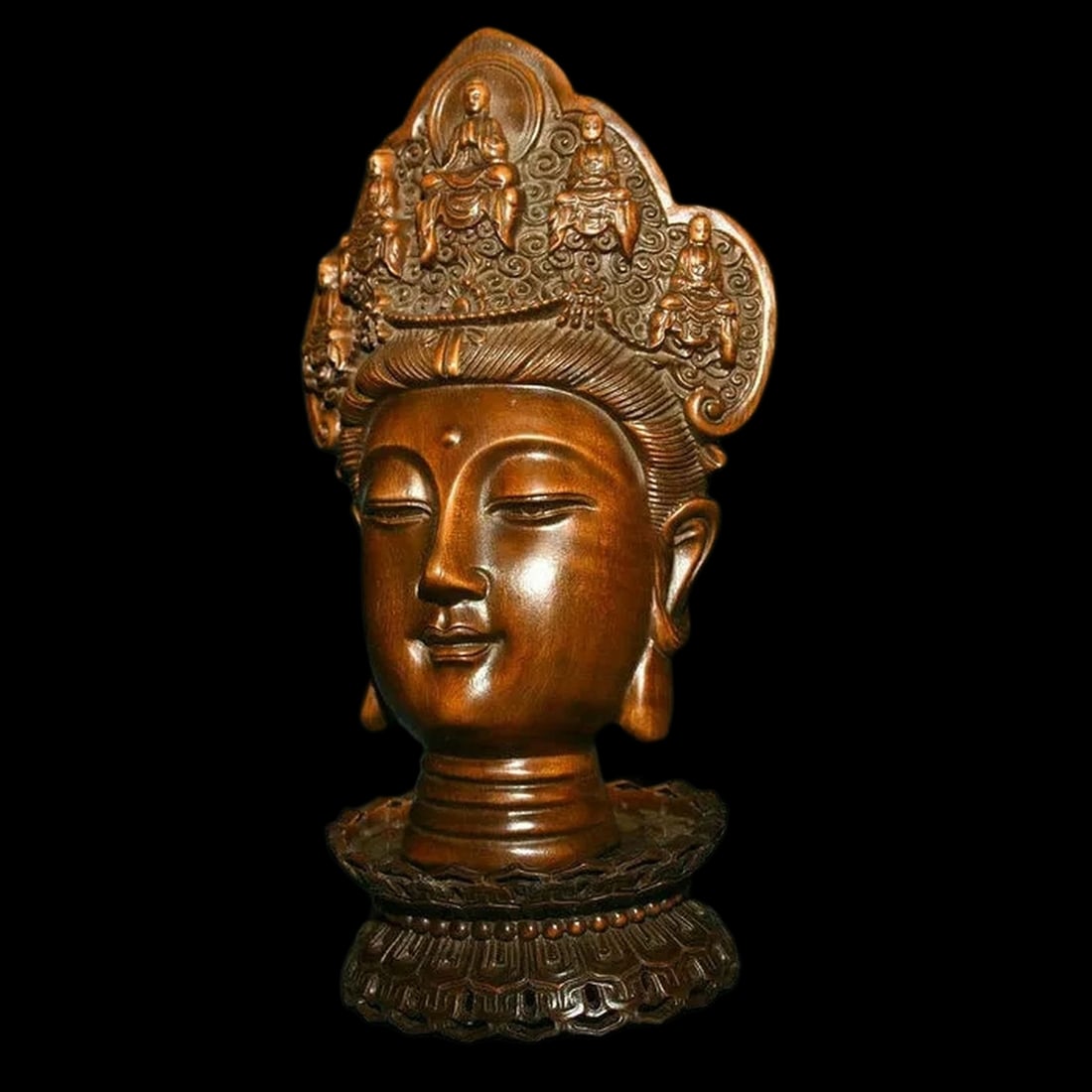 Vintage Bodhisattva Wooden Carved Bust Figurine (1 of 5)