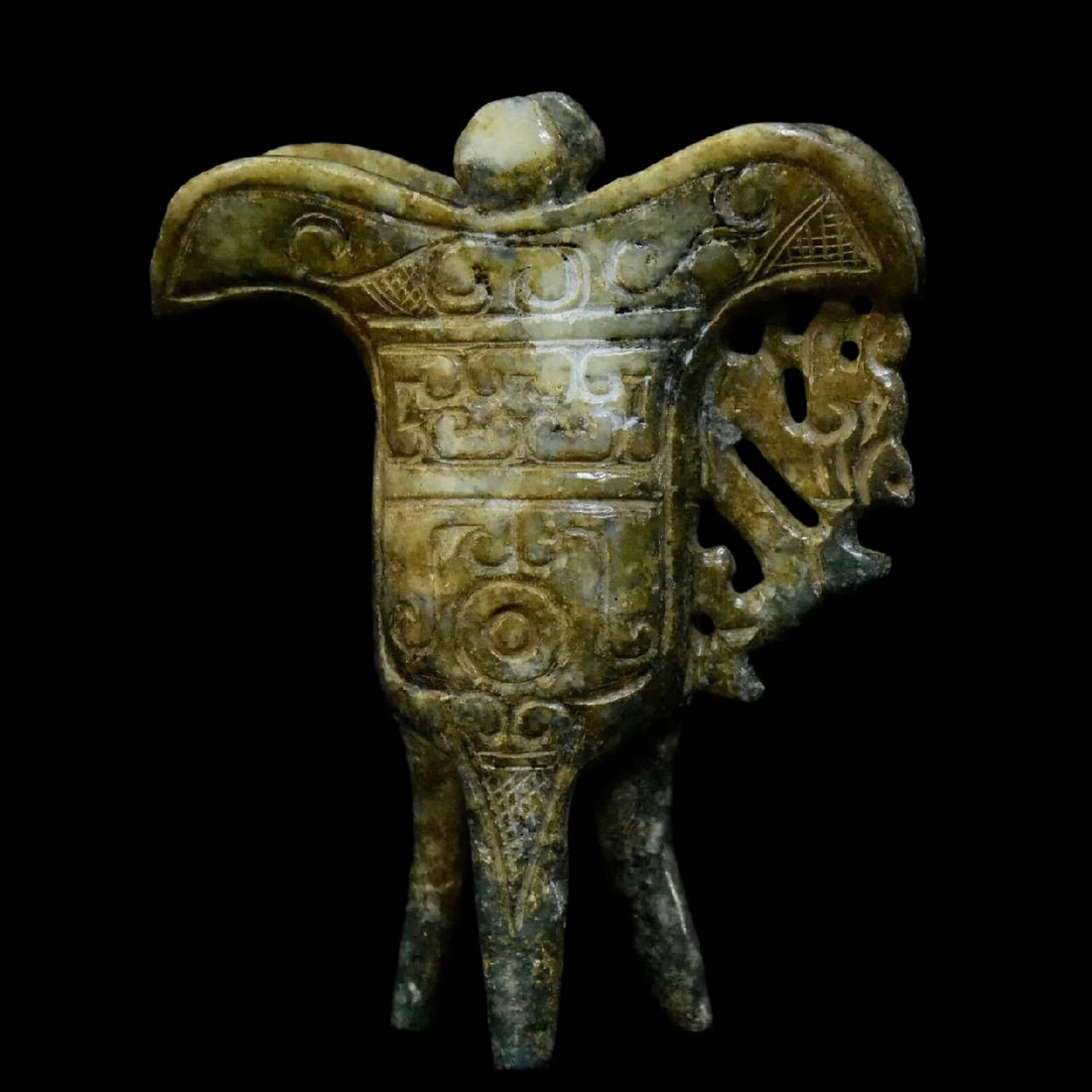 Three-Legged Vintage Carved Goblet Jadeite Cup (1 of 3)