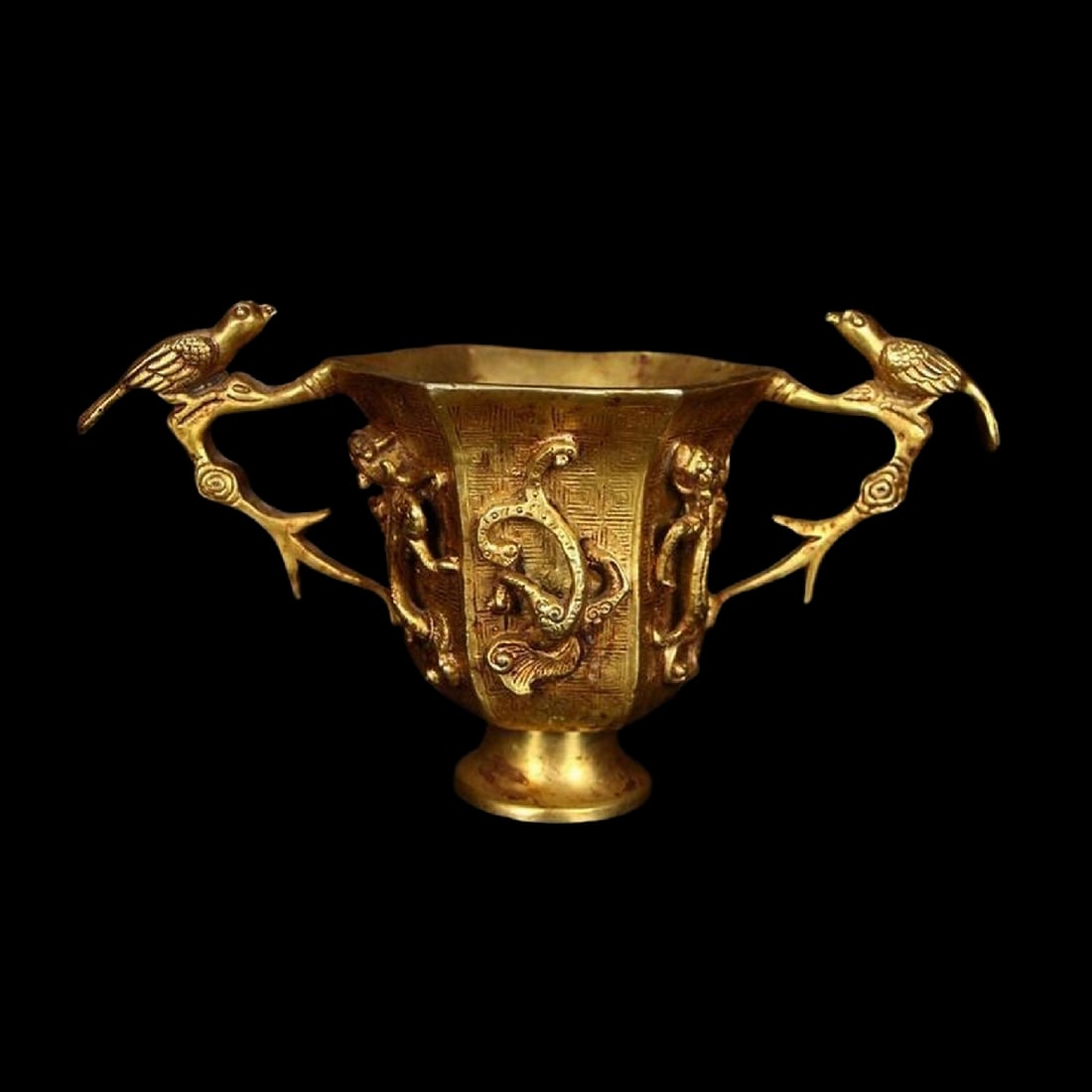 Double-Handle Gilt Birds Motif Retro Goblet Cup (1 of 6)