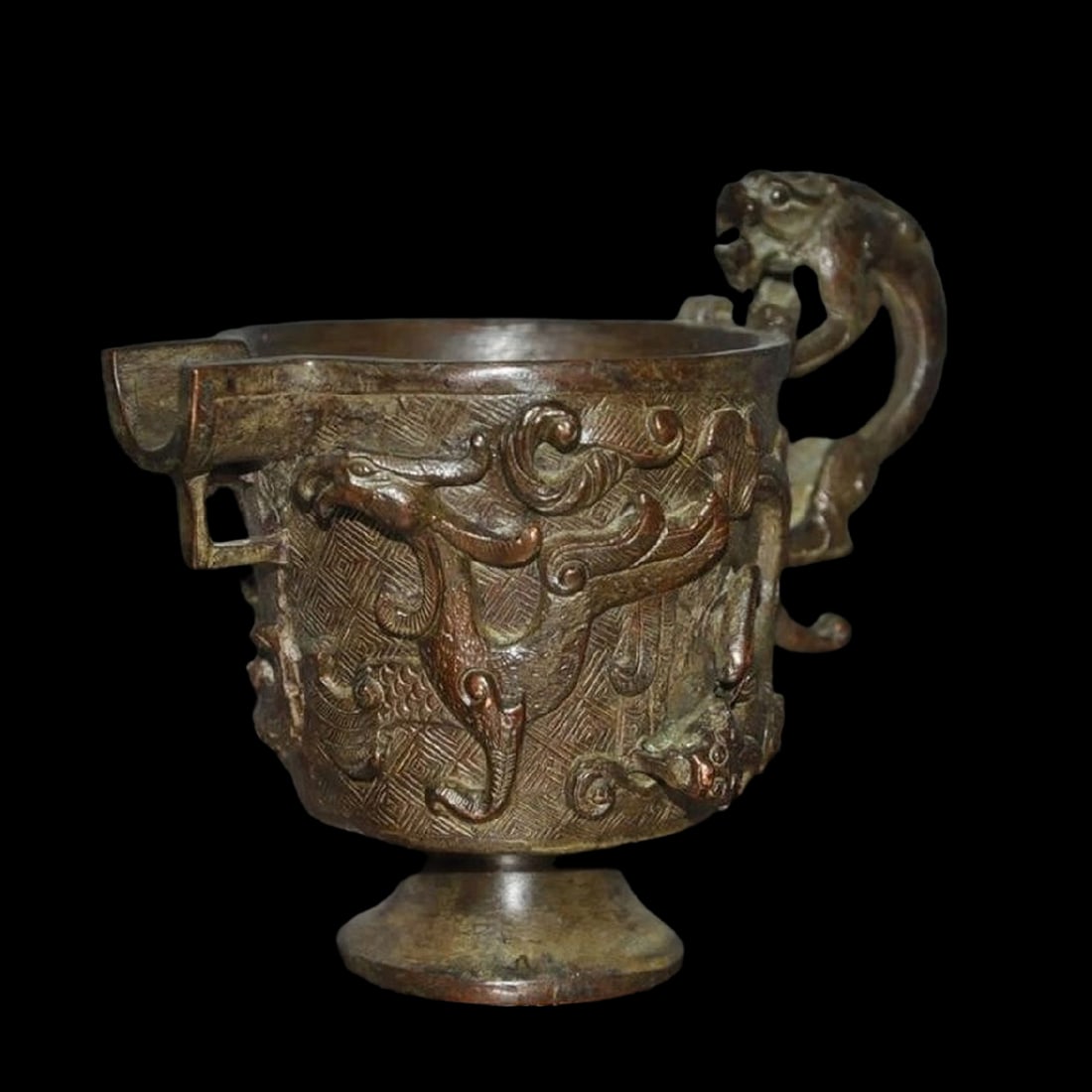 Bronze Carved Dragon Design Chinese Goblet Cup (1 of 7)