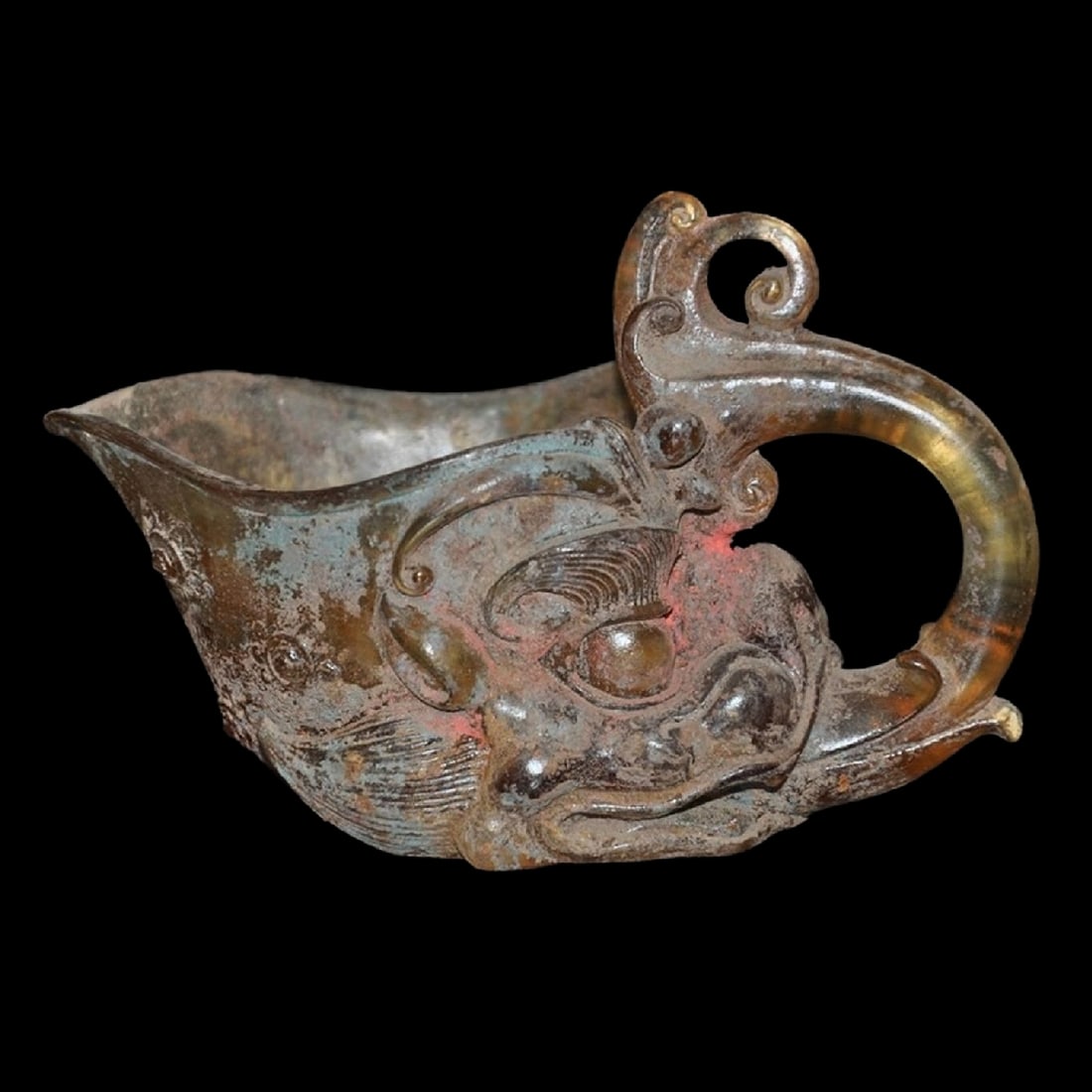 Retro Chinese Glaze Goblet Cup Beast Tongue Handle (1 of 5)