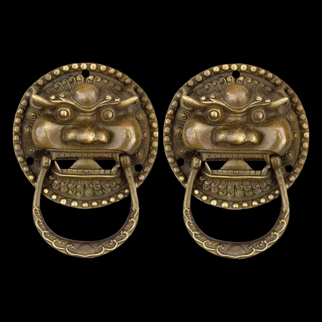 Retro-Style Chinese Lion Motif Two Door Knockers (1 of 8)