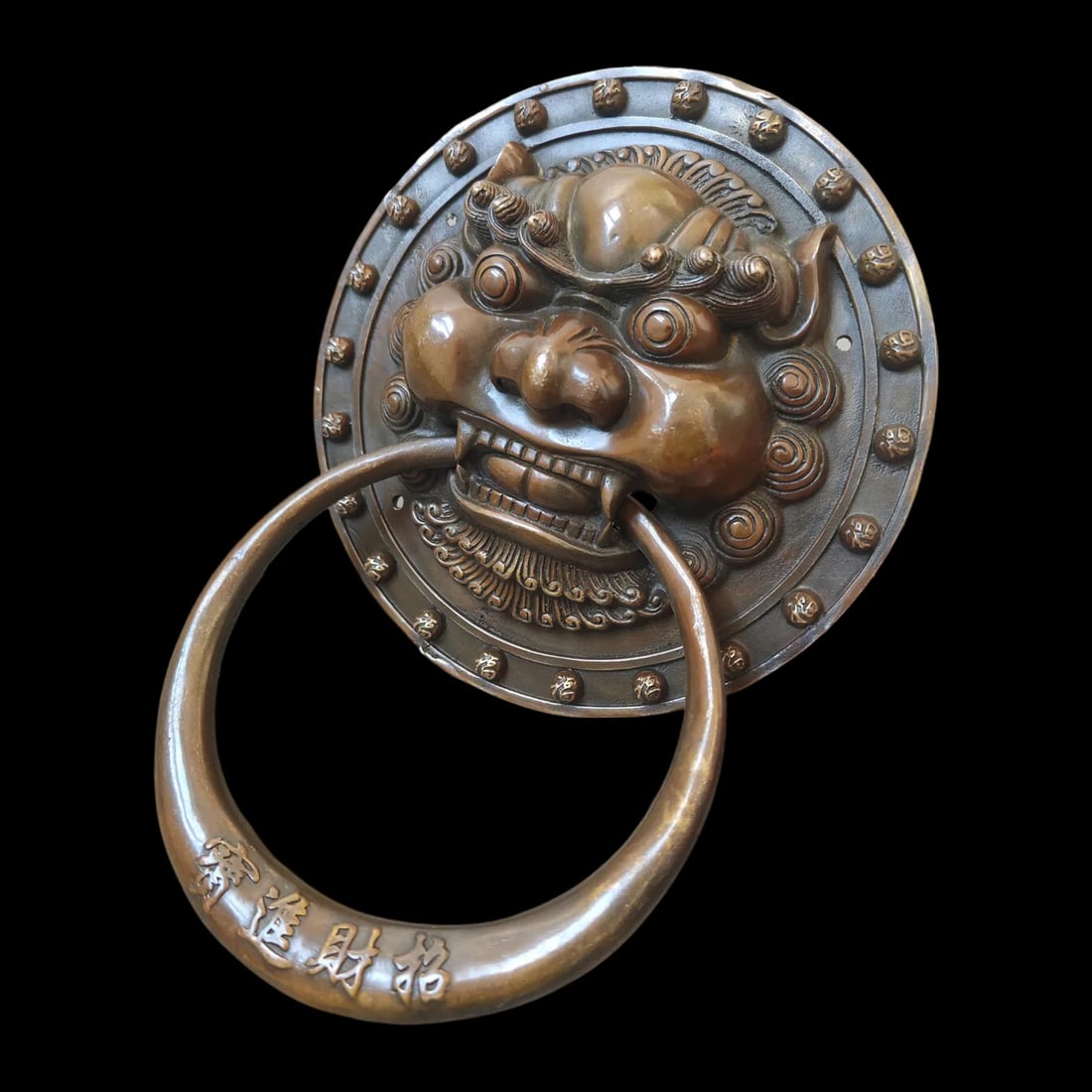 Old-Style Bronze Lion Head Relief Design Door Ring (1 of 6)