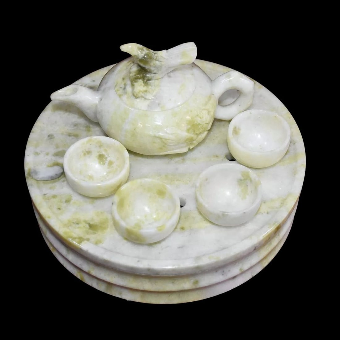 Natural White Green Jade Tea Cups Pot Plate Set (1 of 5)