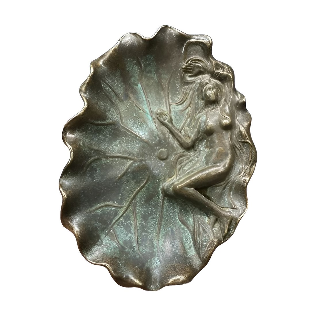 Retro-Style Bronze Leaf Shape Woman Motif Plate (1 of 4)