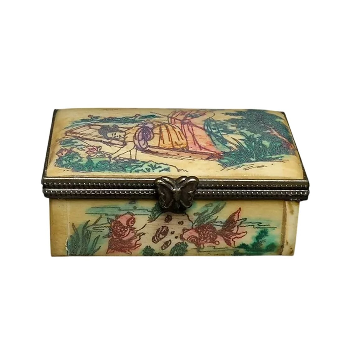 Asian Ox Bone Hand-Carved Metal Butterfly Casket (1 of 7)