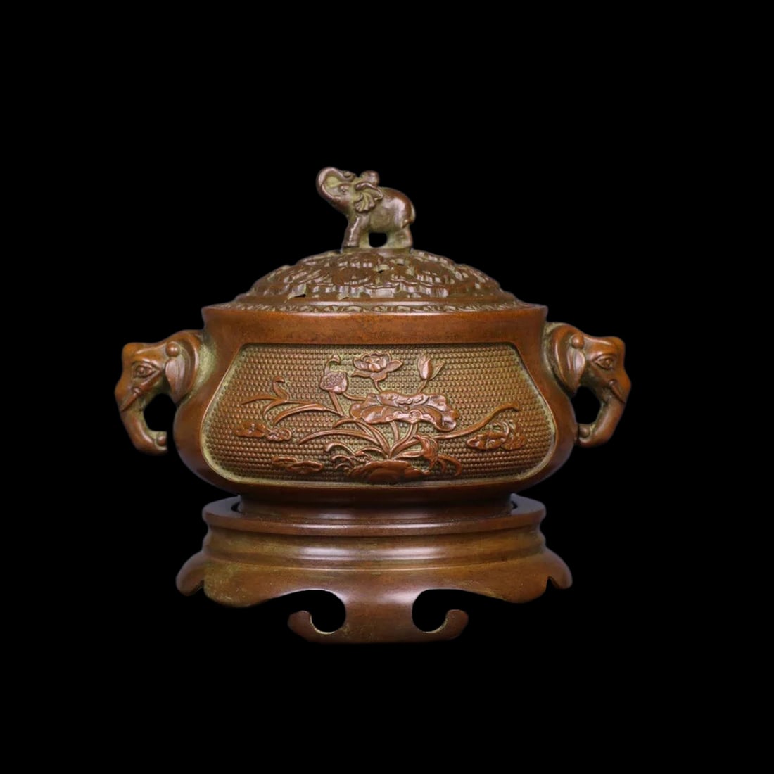 Chinese Retro Style Bronzed Lotus Carved Burner (1 of 6)
