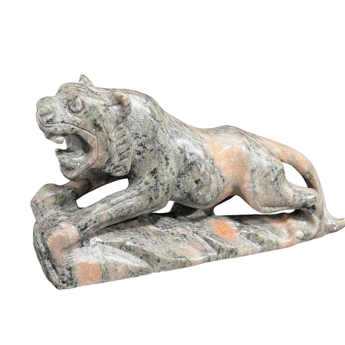 Hand-Carved Sunstone Tiger Figurine Dynamic Pose: Size: Length 24 cm. Weight 1710 g. Materials: Sunstone quartz. Condition: New. This is a beautifully carved tiger sculpture made from natural sunstone quartz. The sculpture captures the tiger's