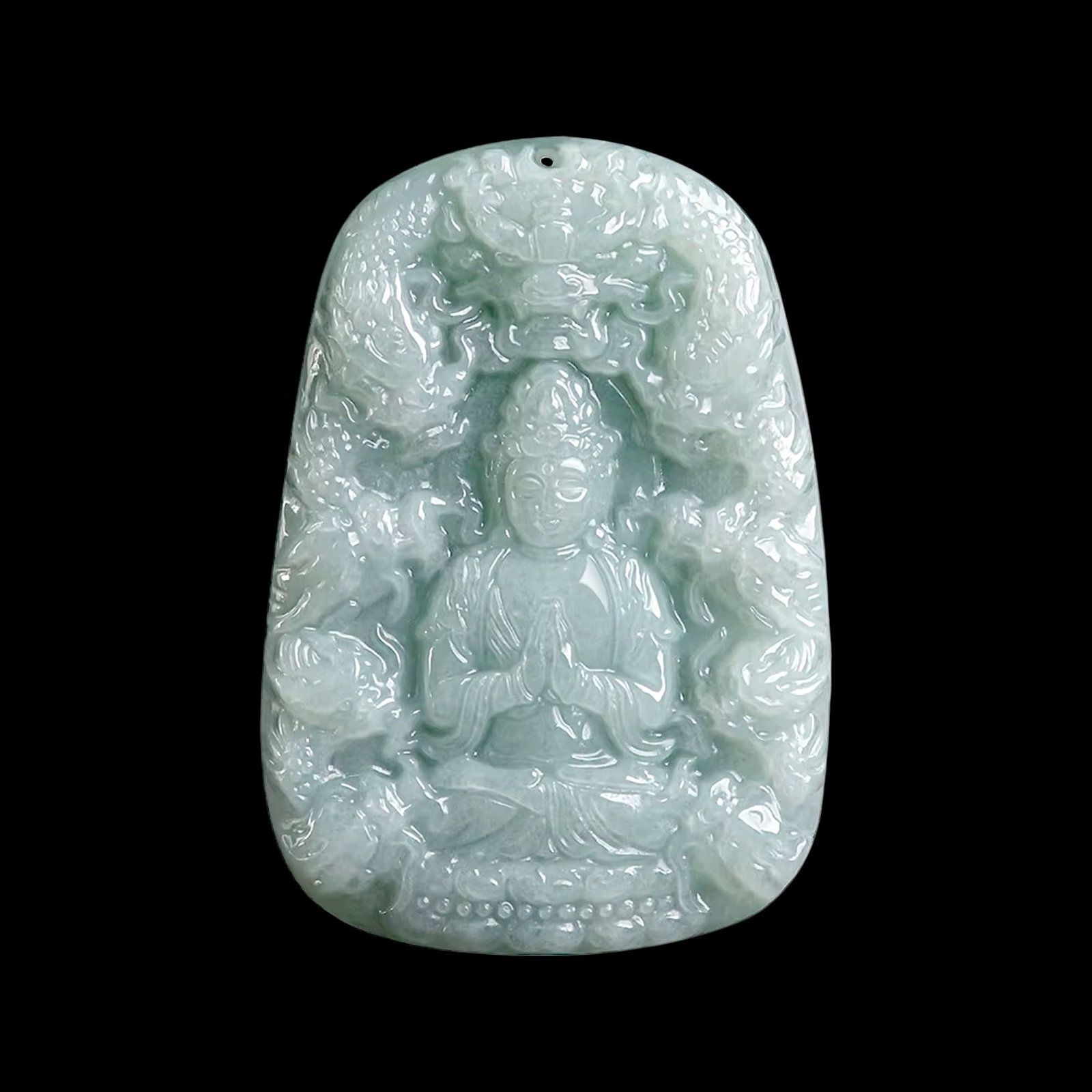 Guanyin Motif Light Blue Jade Hand-Carved Pendant (1 of 4)