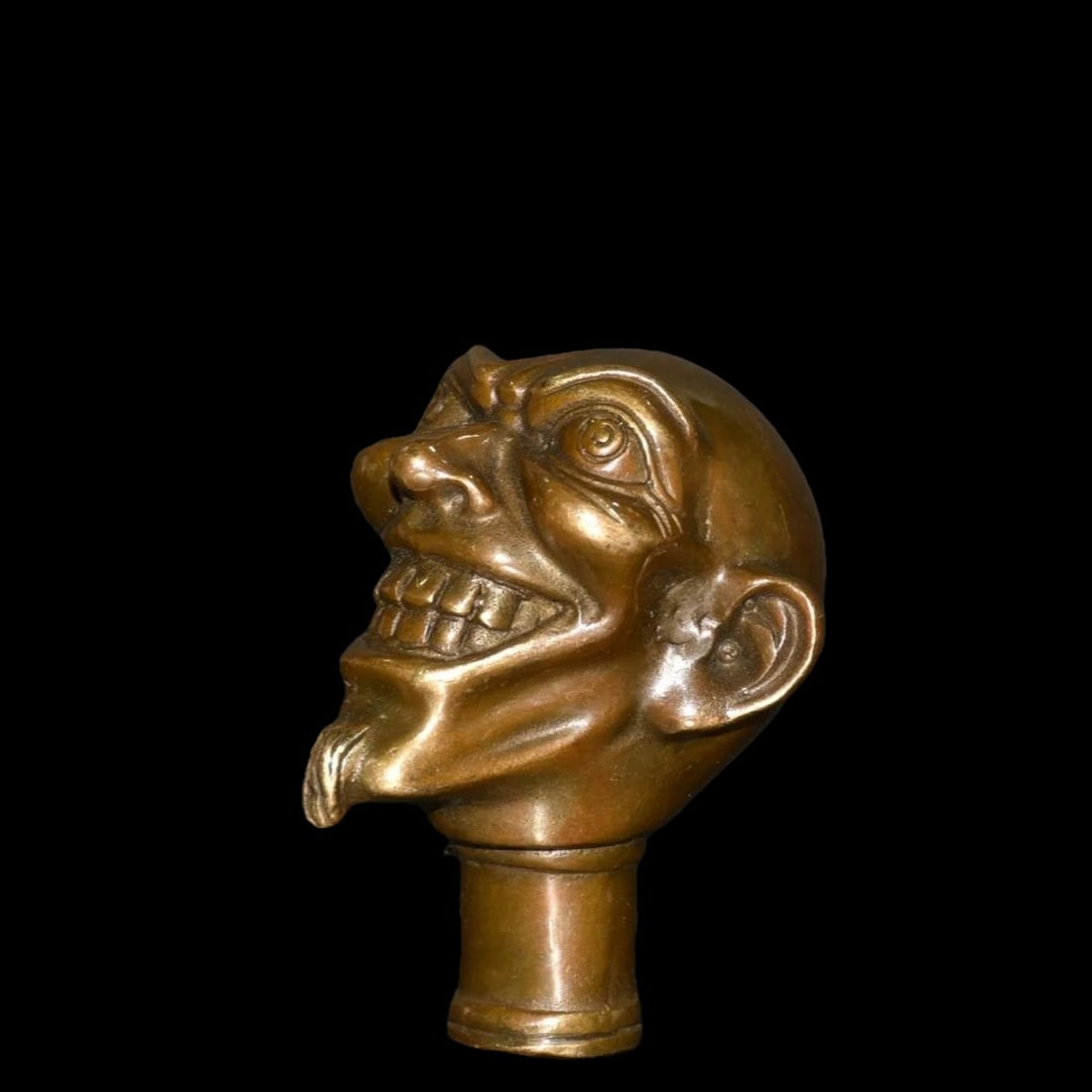 Collectible Buddha Design Cane Walking Stick Head: Size: 8 cm - 6 cm - 9 cm. Materials: Bronze, copper. Condition: Looks like vintage. This vintage-style walking stick head crafted of bronze and copper, featuring exquisitely hand-carved Arhat head sta