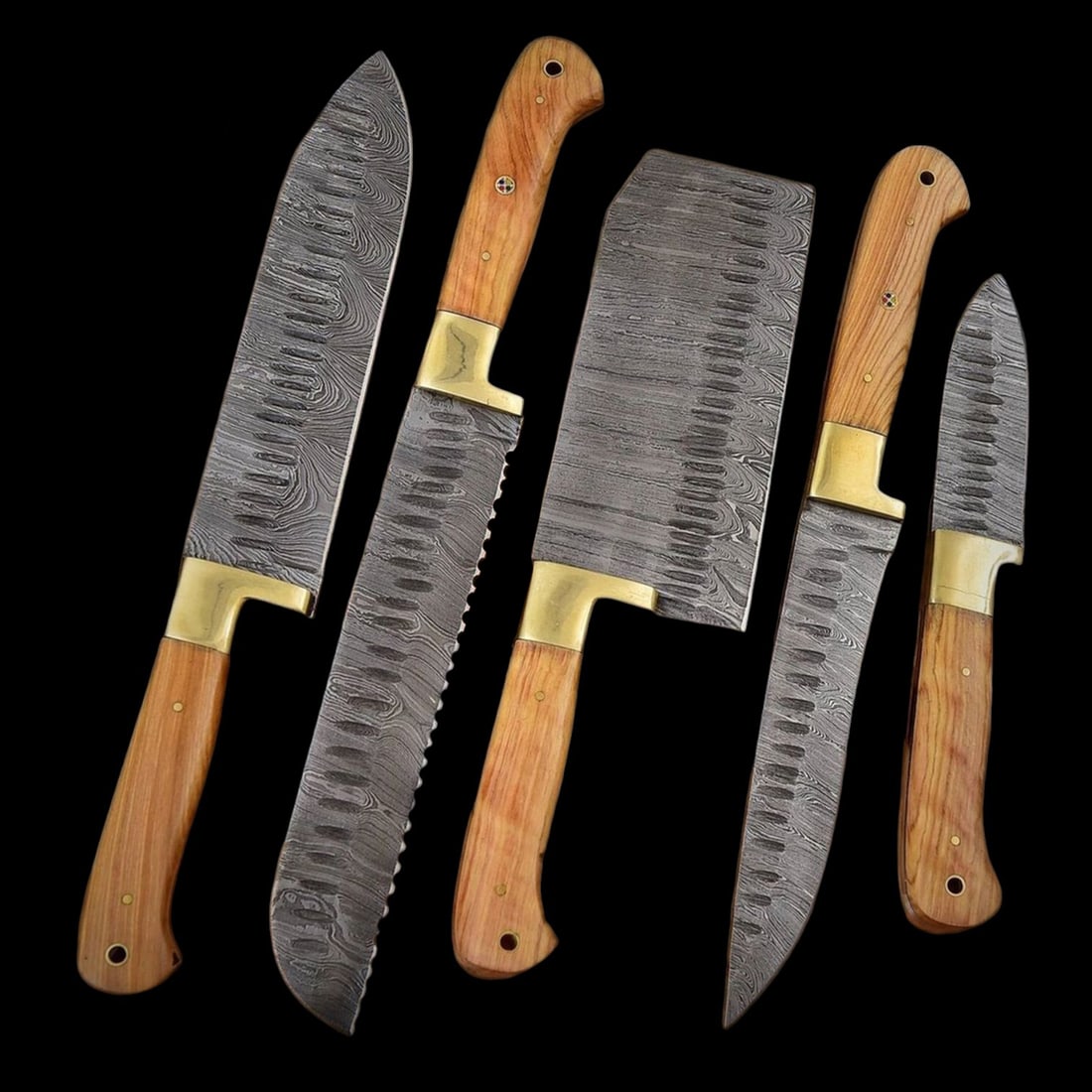Hand-Forged Damascus Steel Wood Chef Knife Set (1 of 4)