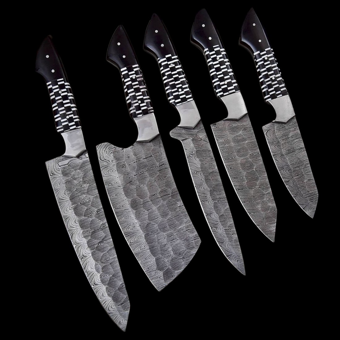 Custom Damascus Steel Chef Knife Set Black-White (1 of 4)