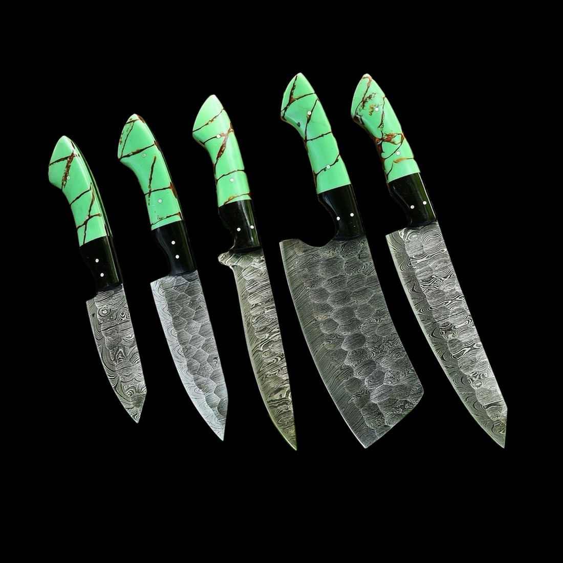 Damascus Steel Kitchen Knife Set Green Handles (1 of 4)