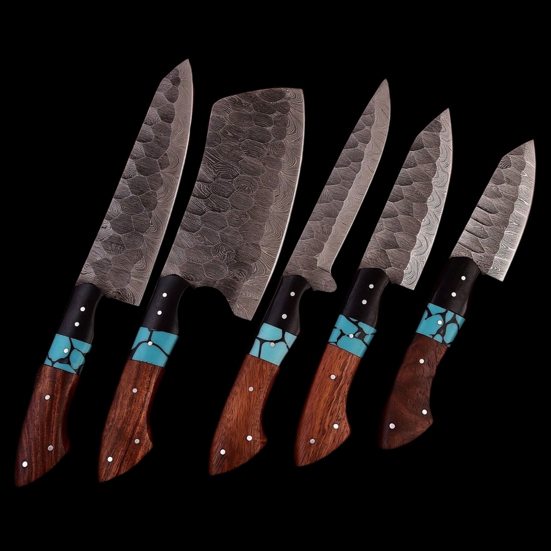 Damascus Chef Knife Set Wood Turquoise Handles (1 of 4)