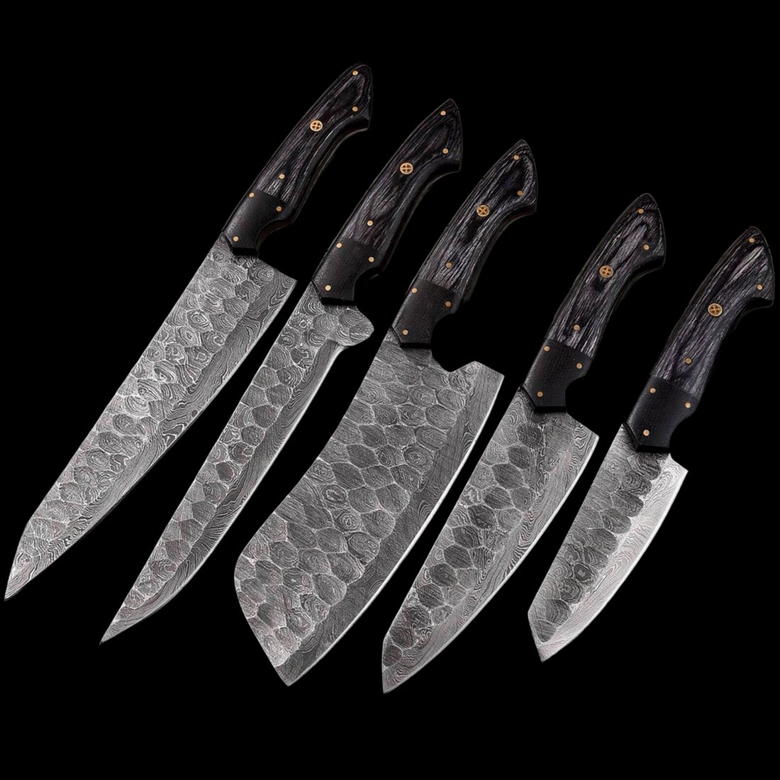 Carbon Steel Kitchen Knives Set Black Wood Grip (1 of 4)