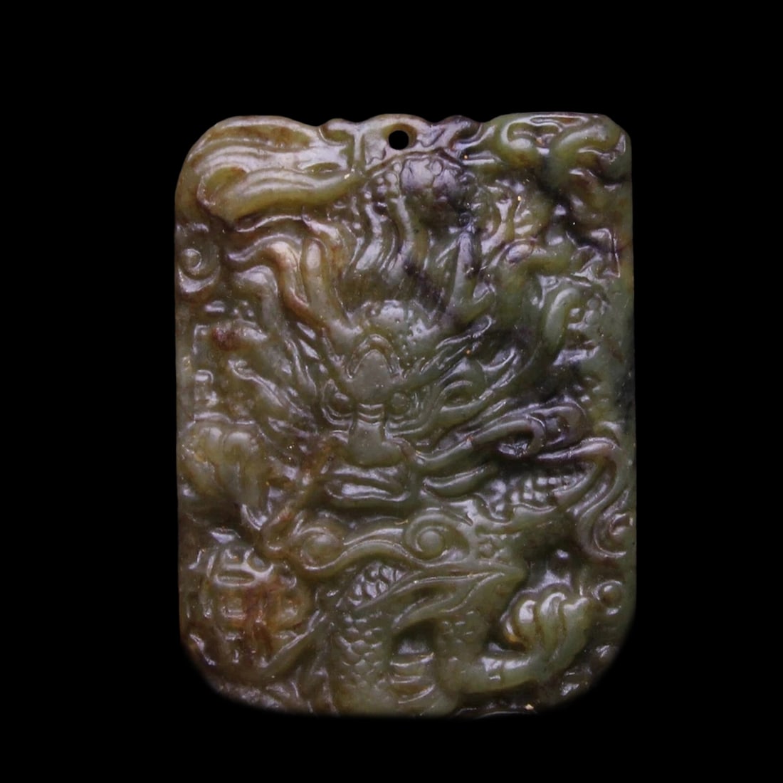 Carved Hetian Jade Dragon Clouds Amulet Pendant (1 of 3)